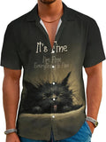 Black Shirt for Men Novelty Cartoon Casual Short Sleeve Tops Summer Tropical Vacation Button Down Shirt