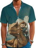 Cowboycat Shirt for Men Novelty Cartoon Casual Short Sleeve Tops Summer Tropical Vacation Button Down Shirt