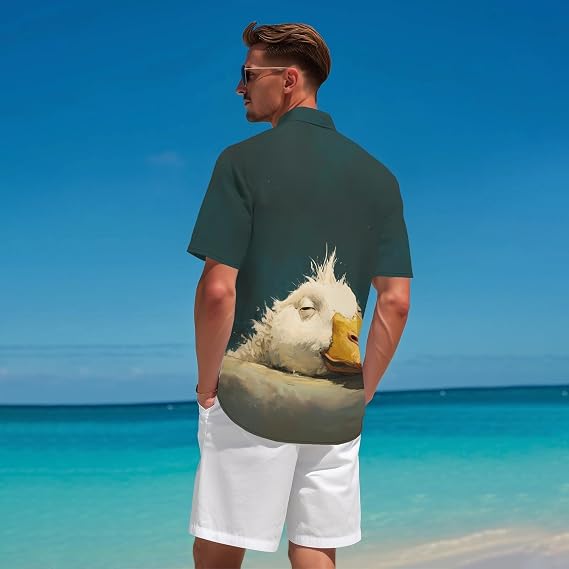 Goose Shirt for Men Novelty Cartoon Casual Short Sleeve Tops Summer Tropical Vacation Button Down Shirt