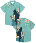 Greencat Shirt for Men Novelty Cartoon Casual Short Sleeve Tops Summer Tropical Vacation Button Down Shirt