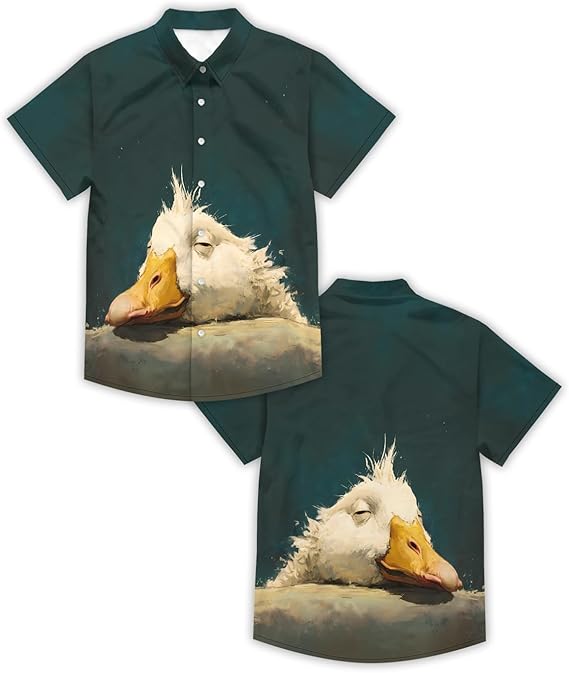 Goose Shirt for Men Novelty Cartoon Casual Short Sleeve Tops Summer Tropical Vacation Button Down Shirt