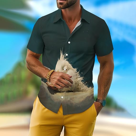 Goose Shirt for Men Novelty Cartoon Casual Short Sleeve Tops Summer Tropical Vacation Button Down Shirt
